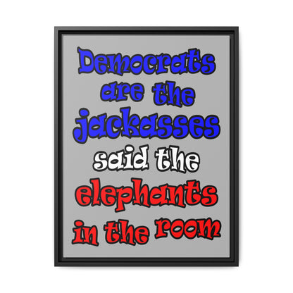 donkeys and elephants - framed canvas art (light grey)