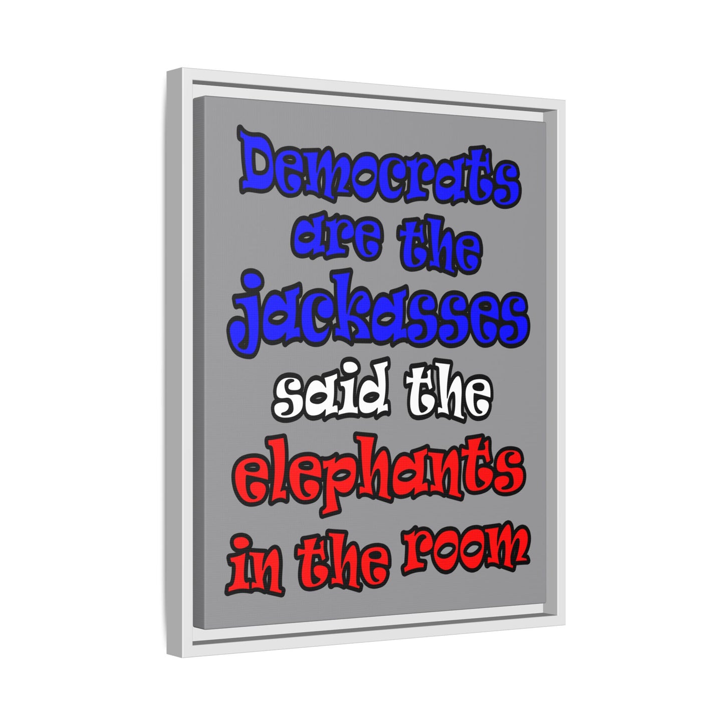 donkeys and elephants - framed canvas art (grey)