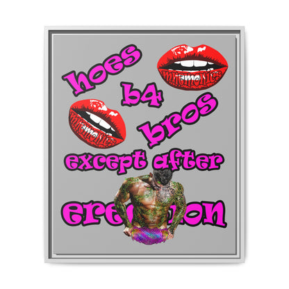 hoes b4 bros - framed canvas art (light grey)