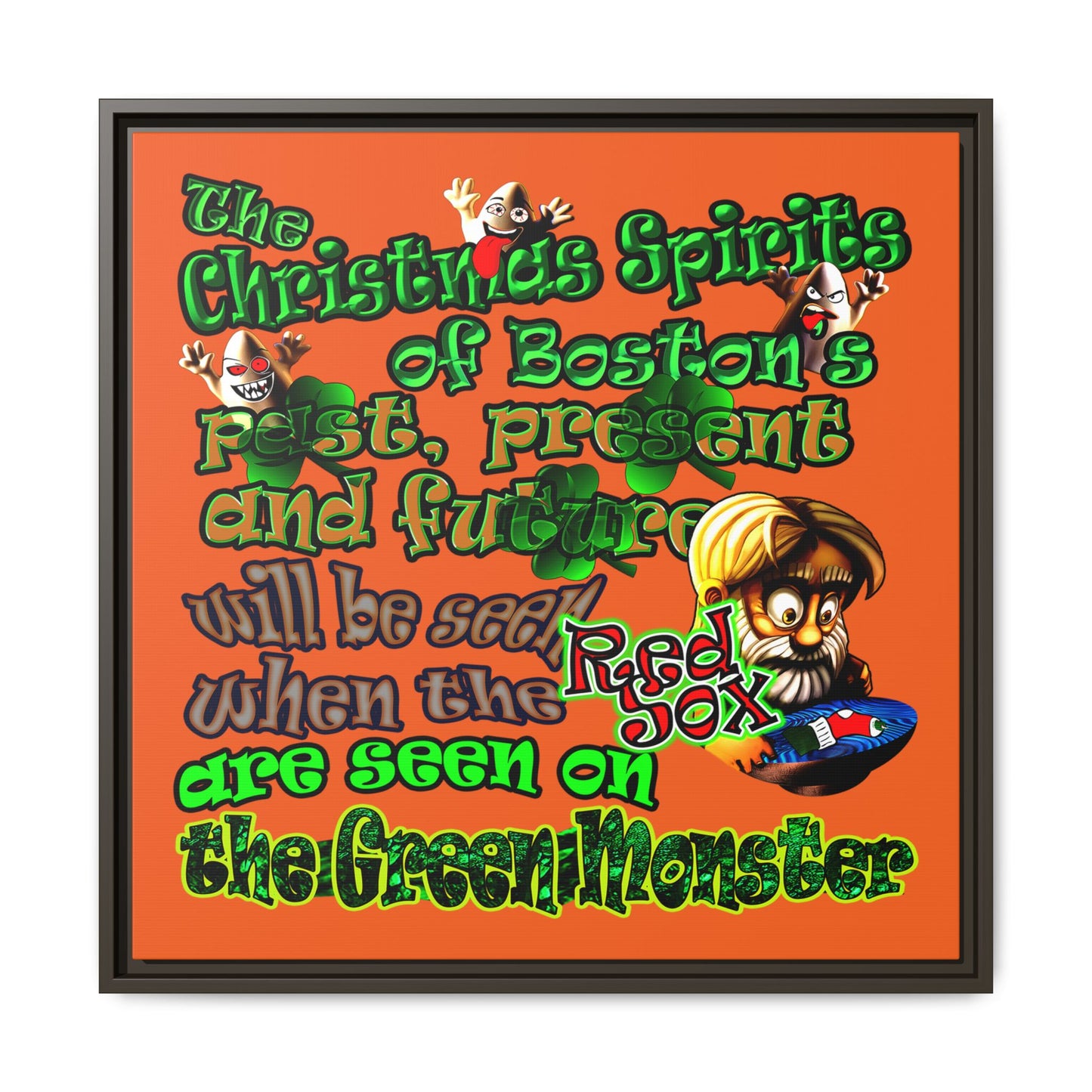 christmas spirits of boston - framed canvas art (orange)