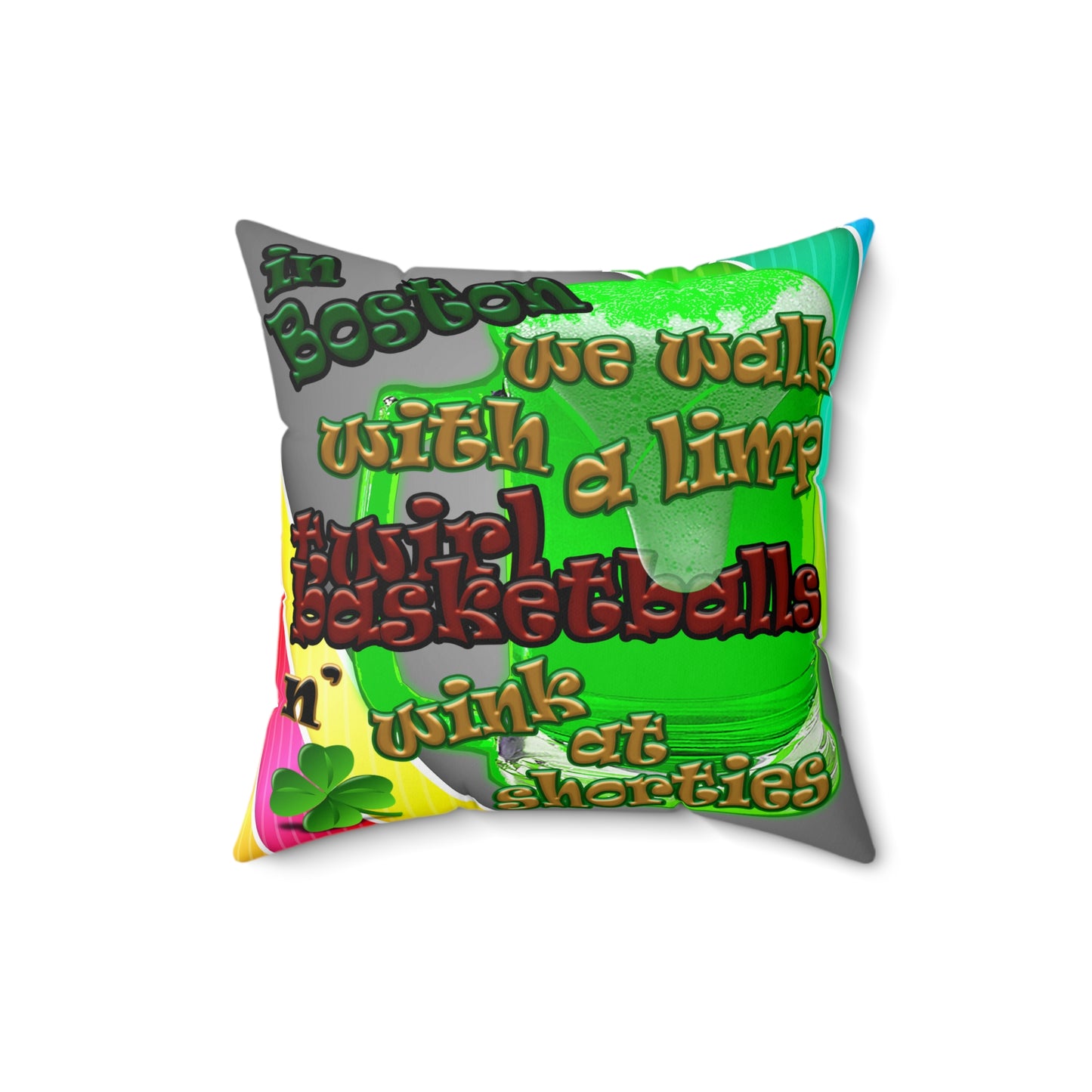 celtics logo - Spun Polyester Square Pillow - (rainbow split)