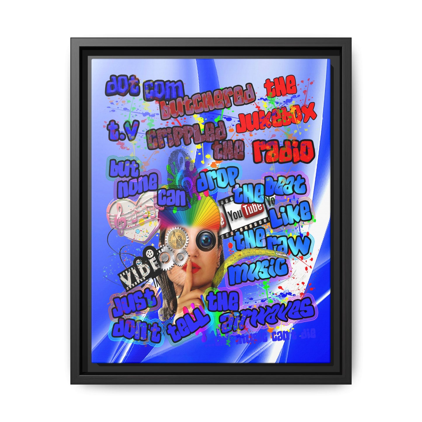 drop the beat - framed canvas art (blue-white wave)
