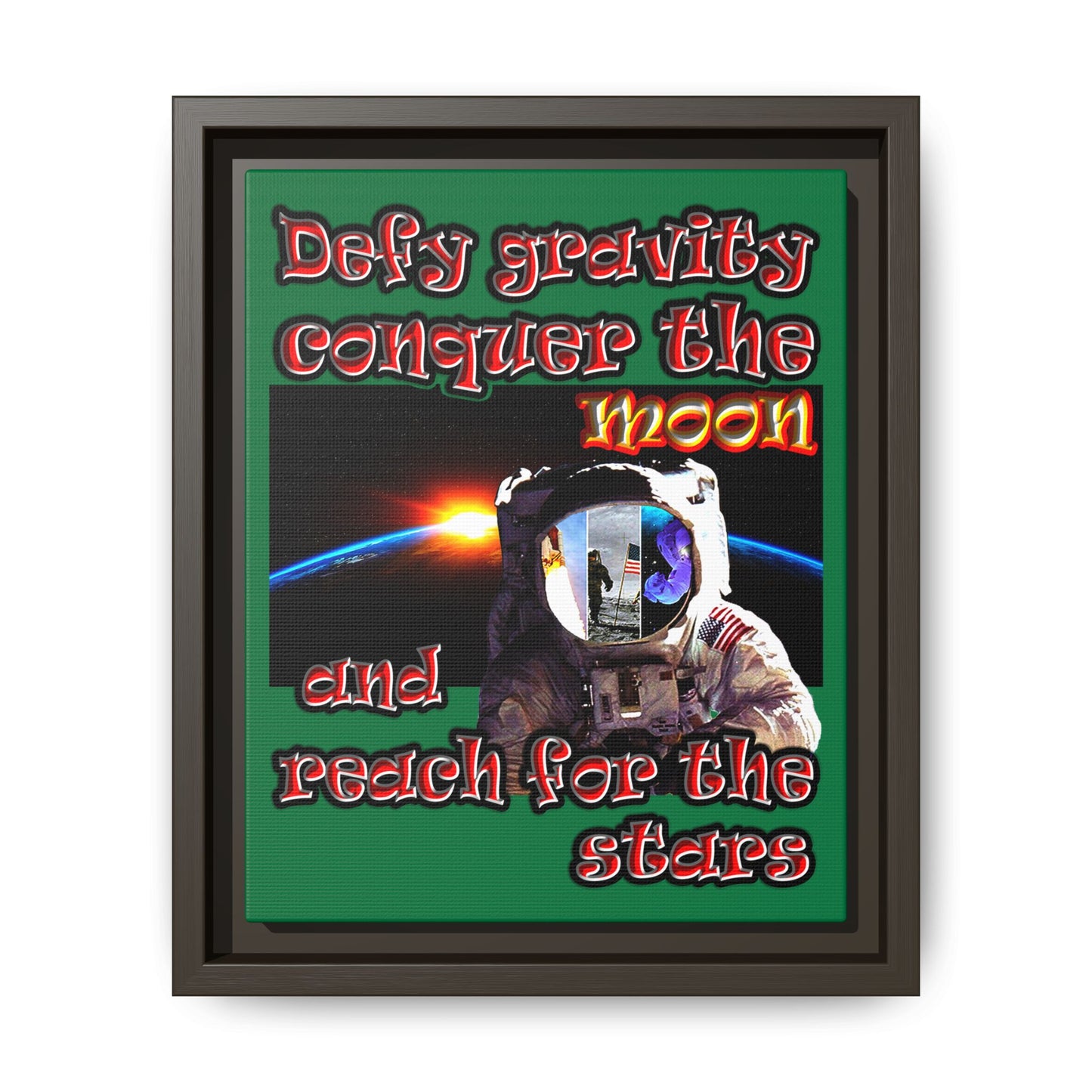 defy conquer reach - framed canvas art (dark green)
