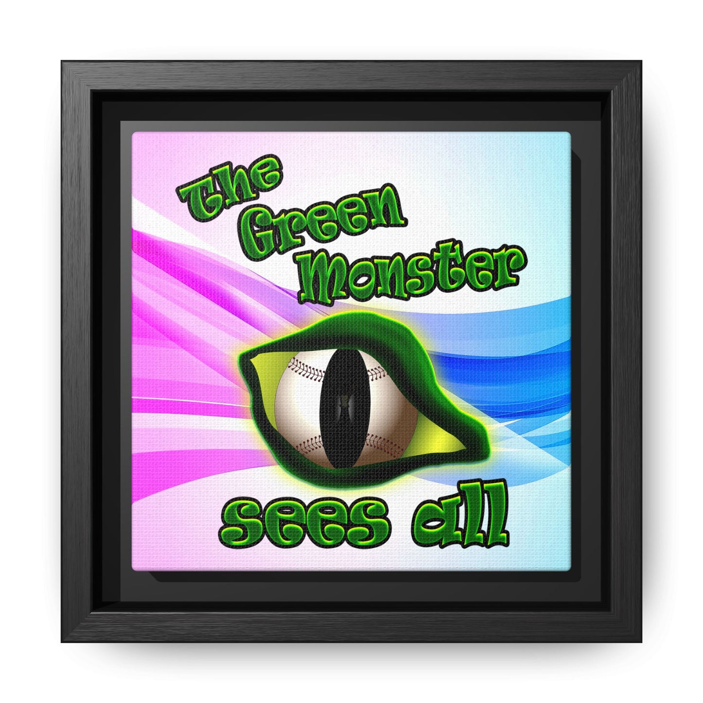 green monster - framed canvas art (light blue-pink wave)