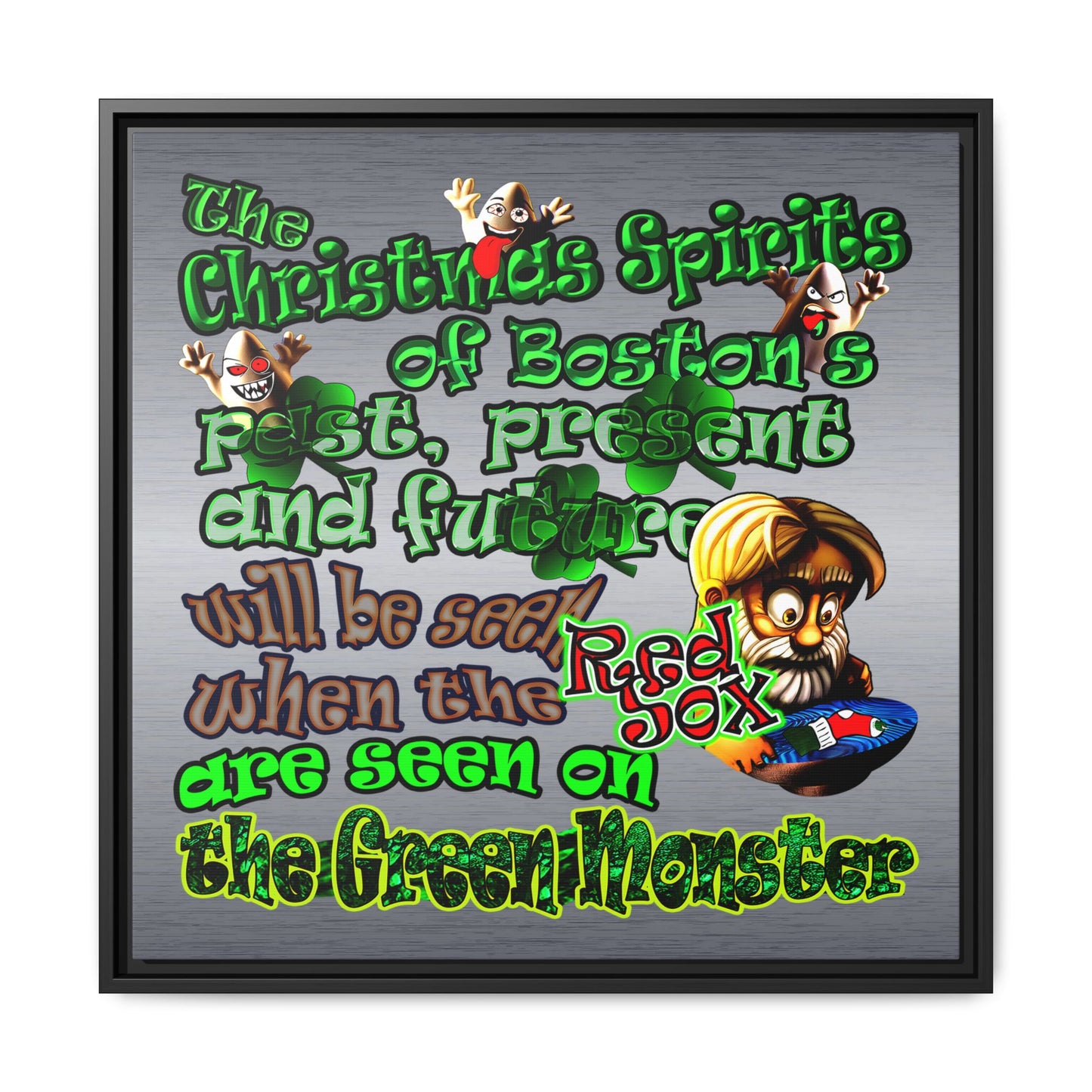 christmas spirits of boston - framed canvas art (brushed nickel)