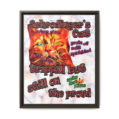schrodinger's cat - framed canvas art (white marble)