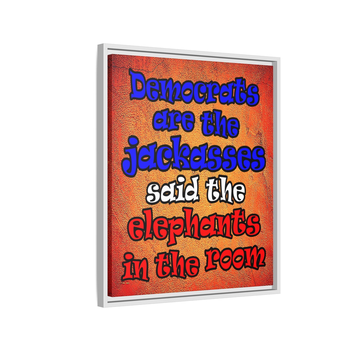 donkeys and elephants - framed canvas art (burnt orange)