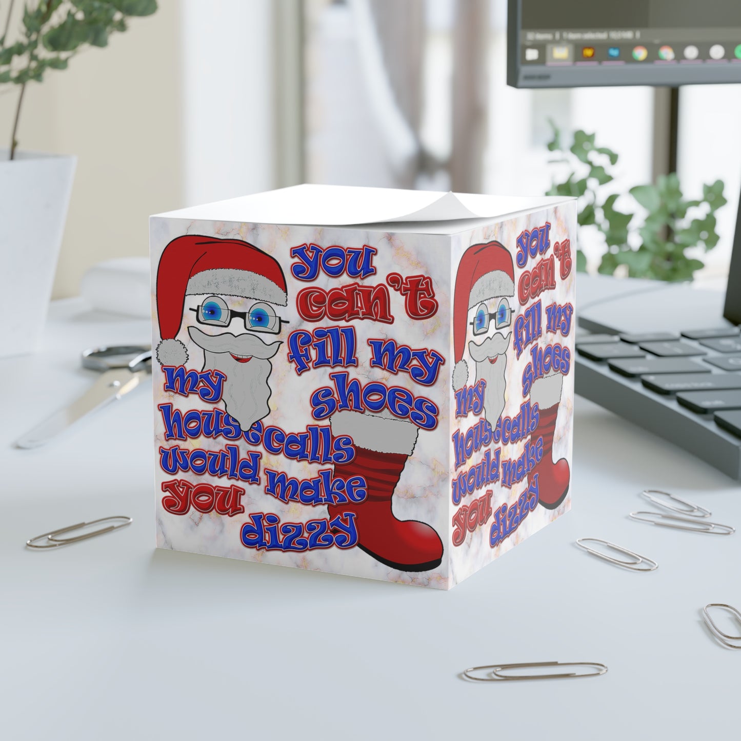 santa's shoes - note cube (white marble)
