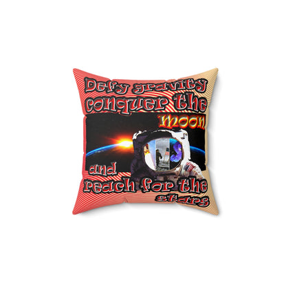 defy conquer reach - Spun Polyester Square Pillow - (yellow-orange wave)