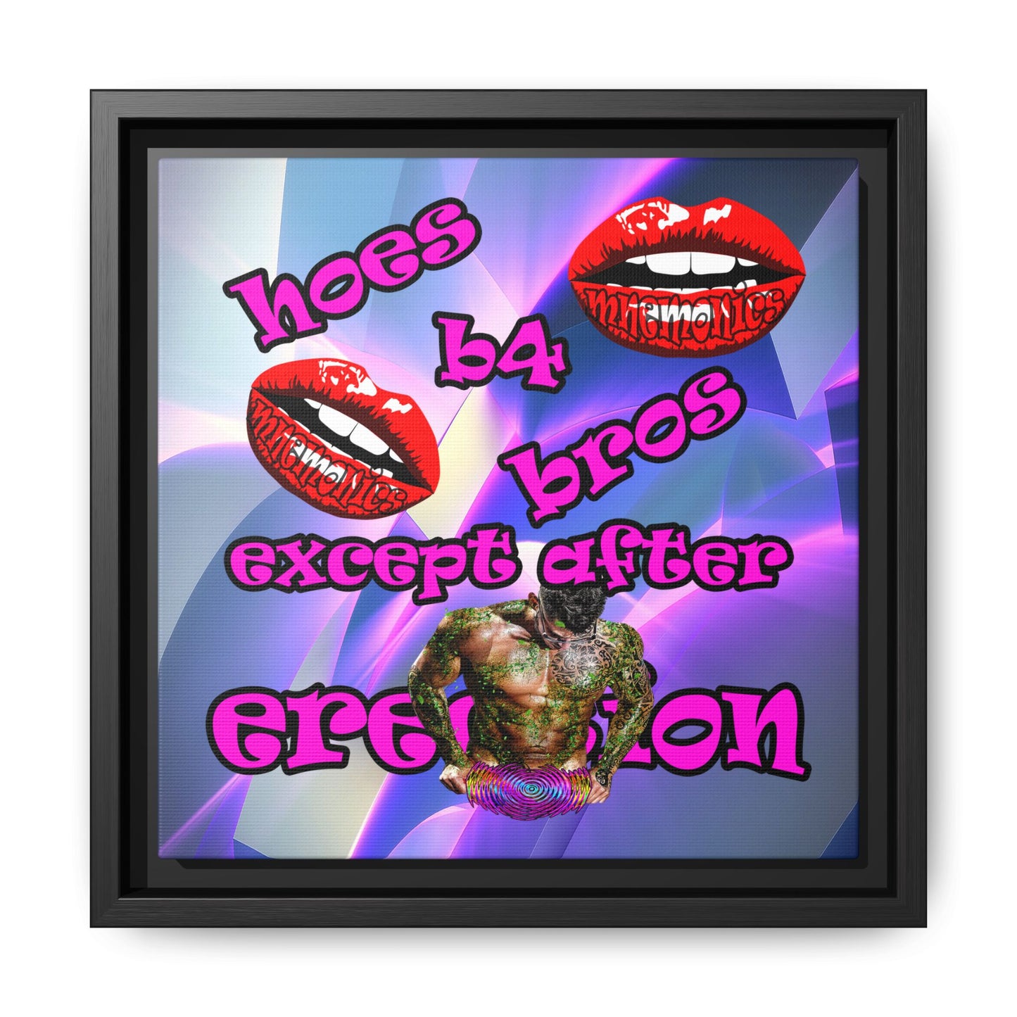 hoes b4 bros - framed canvas art (grey-pink wave)