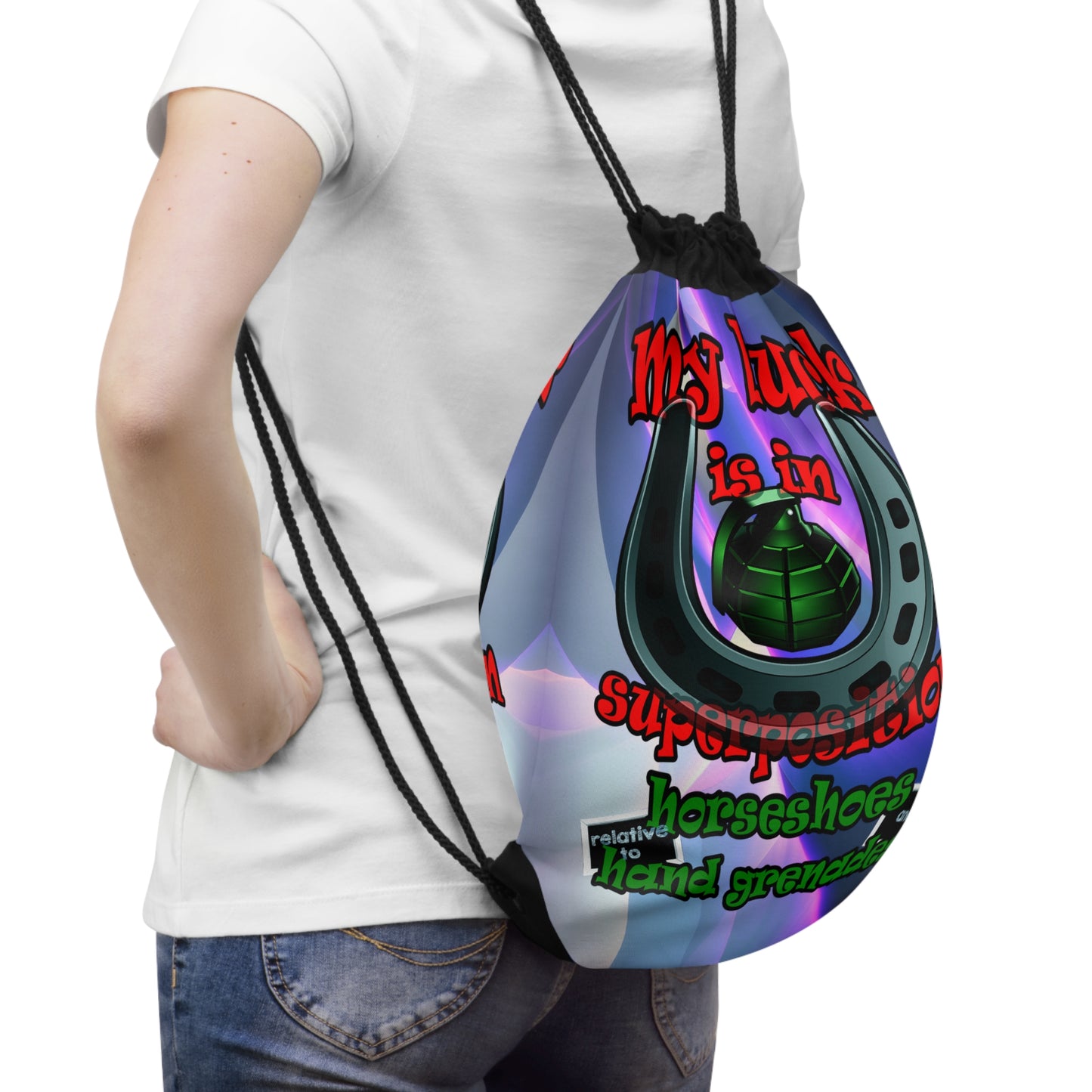 my luck - Drawstring Bag (grey-pink wave)