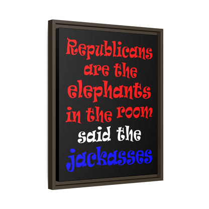 donkeys and elephants - framed canvas art (black)