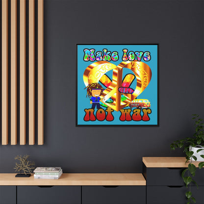 love peace - framed canvas art (turquoise)