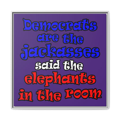 donkeys and elephants - framed canvas art (purple)