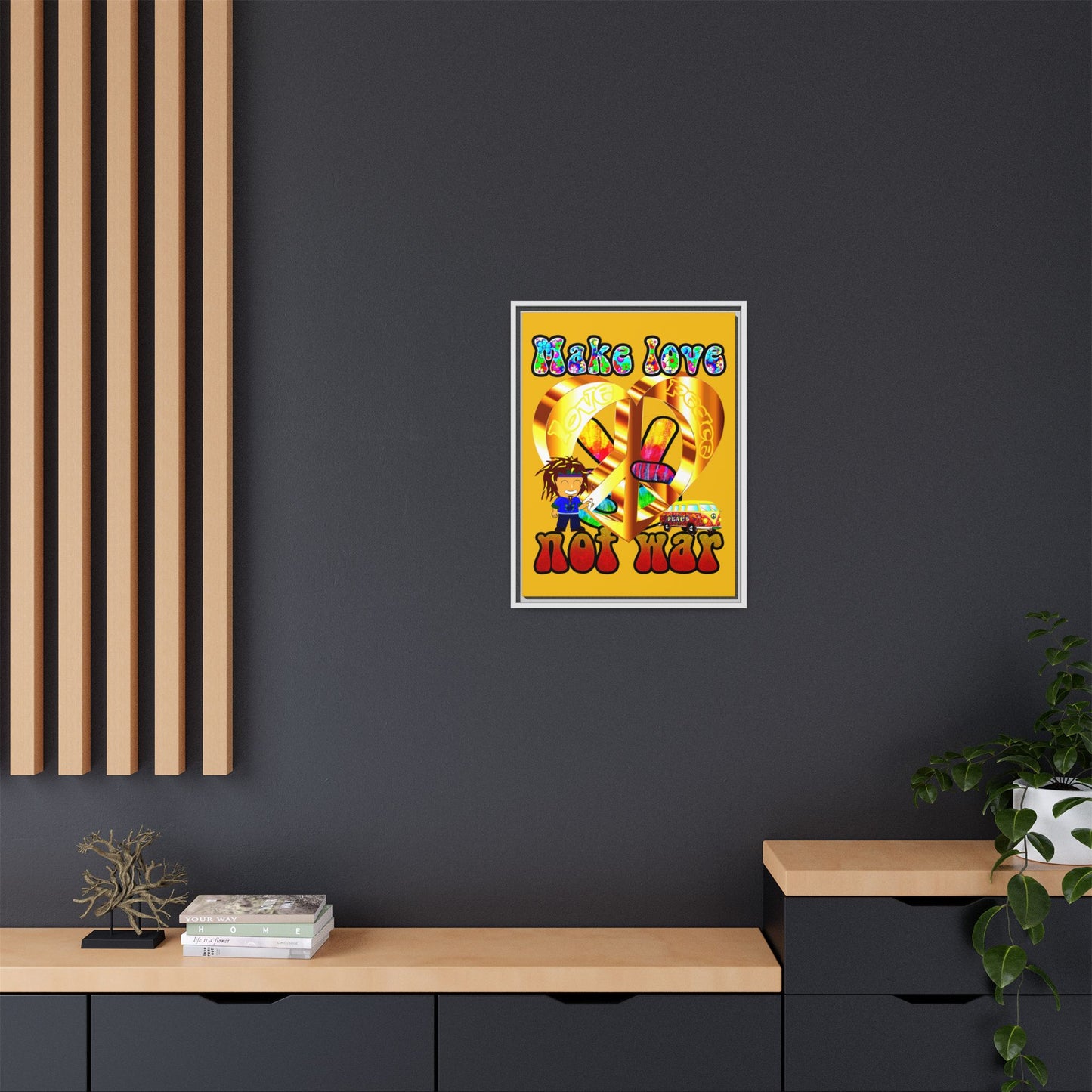 love peace - framed canvas art (yellow)