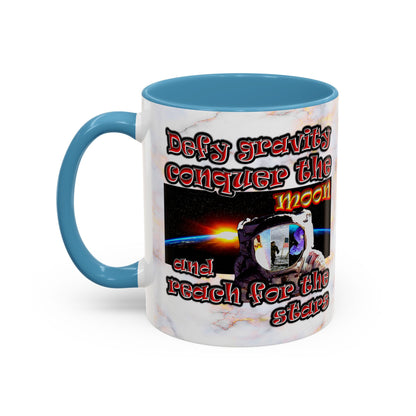 defy conquer reach - Accent Mug (white marble)