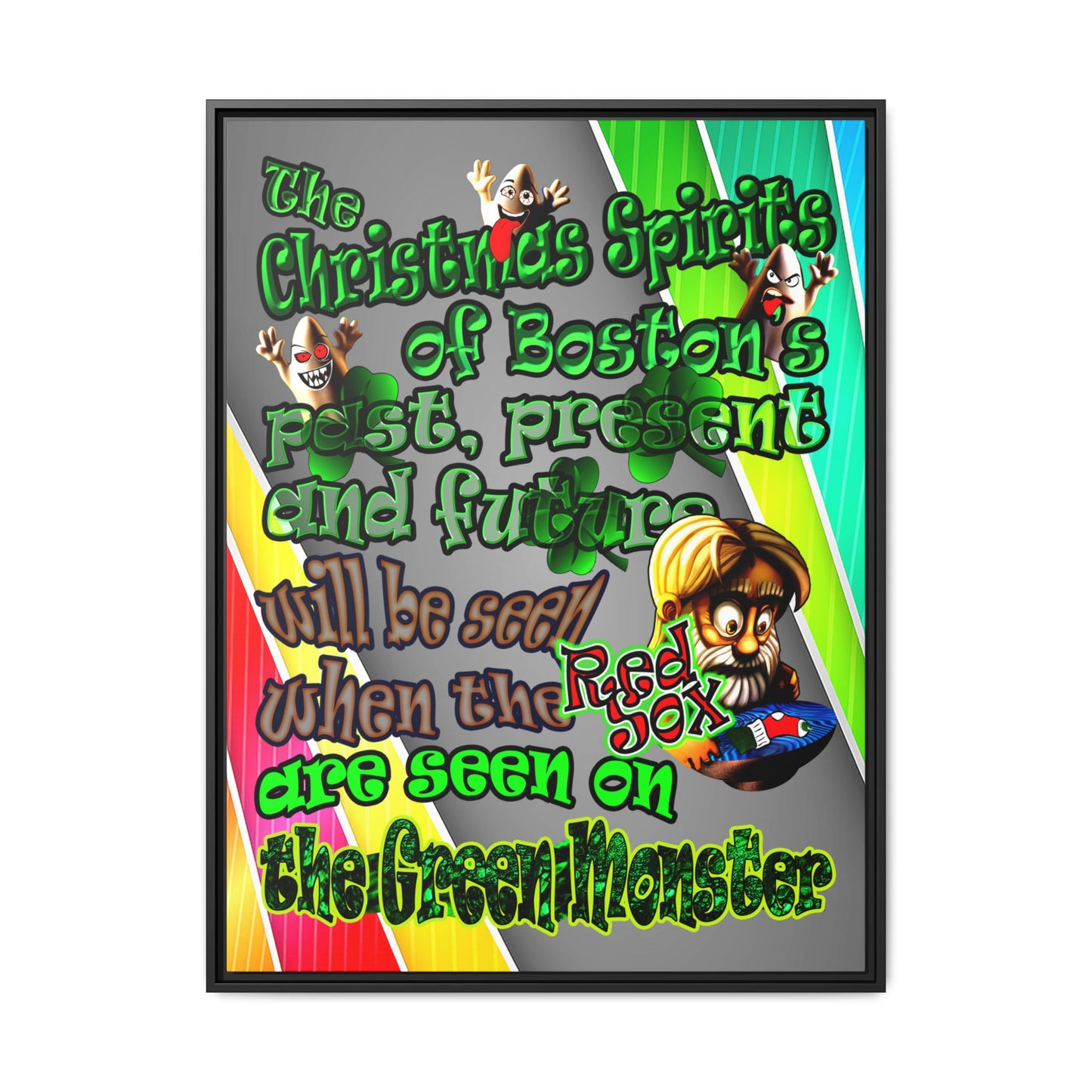 christmas spirits of boston - framed canvas art (rainbow split)
