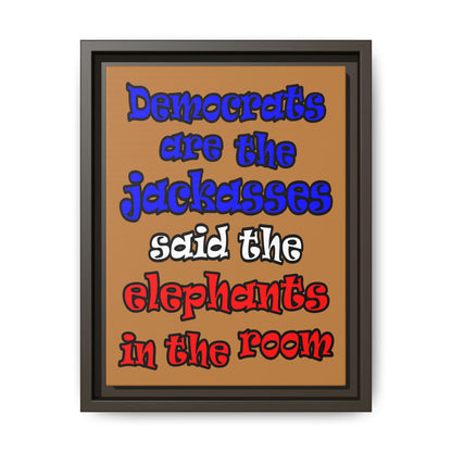 donkeys and elephants - framed canvas art (light brown)