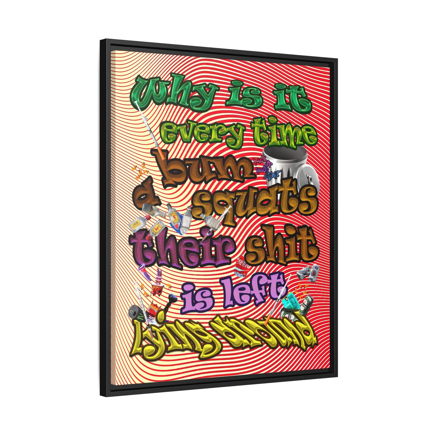 the bum's shit - framed canvas art (yellow-orange wave)