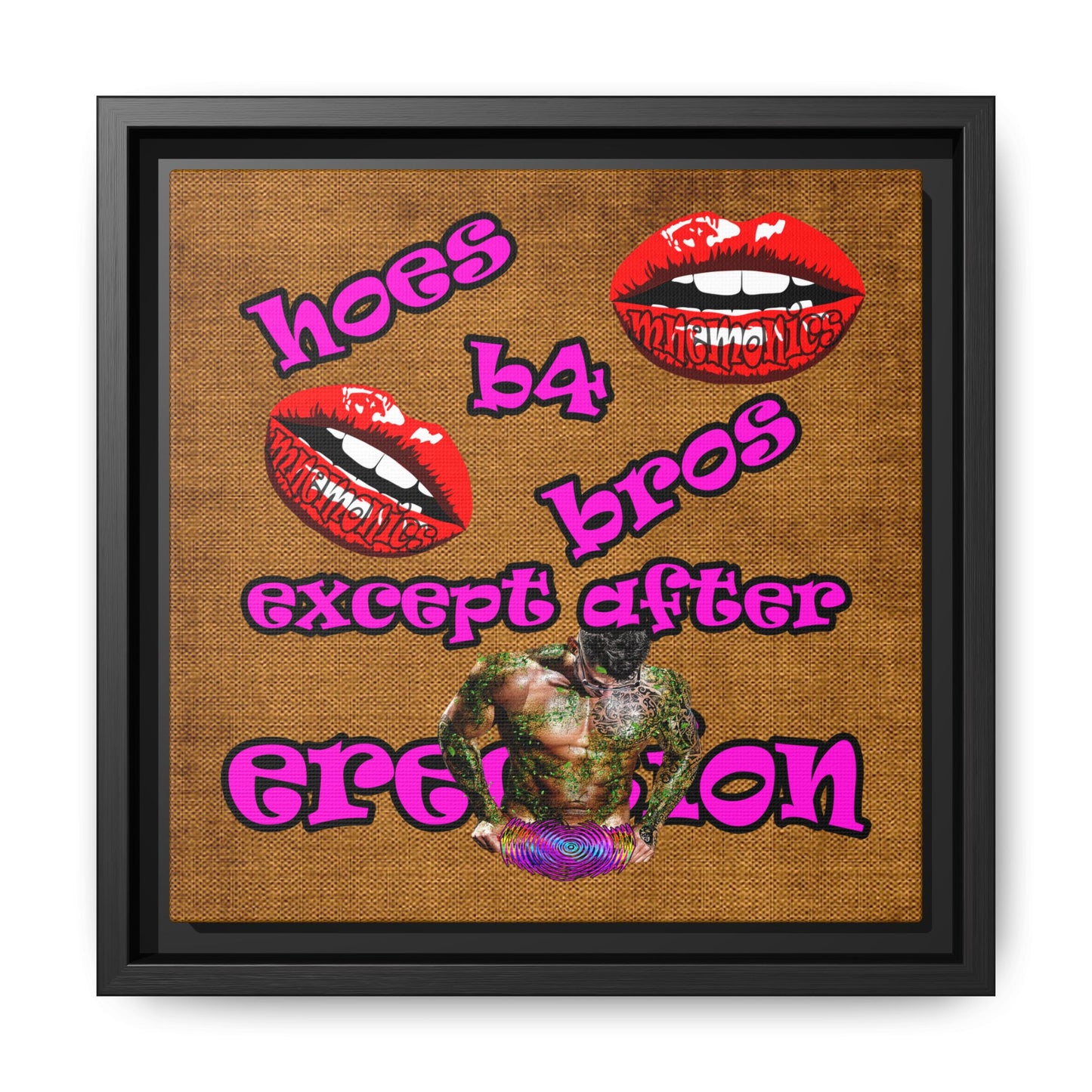 hoes b4 bros - framed canvas art (brown papyrus)