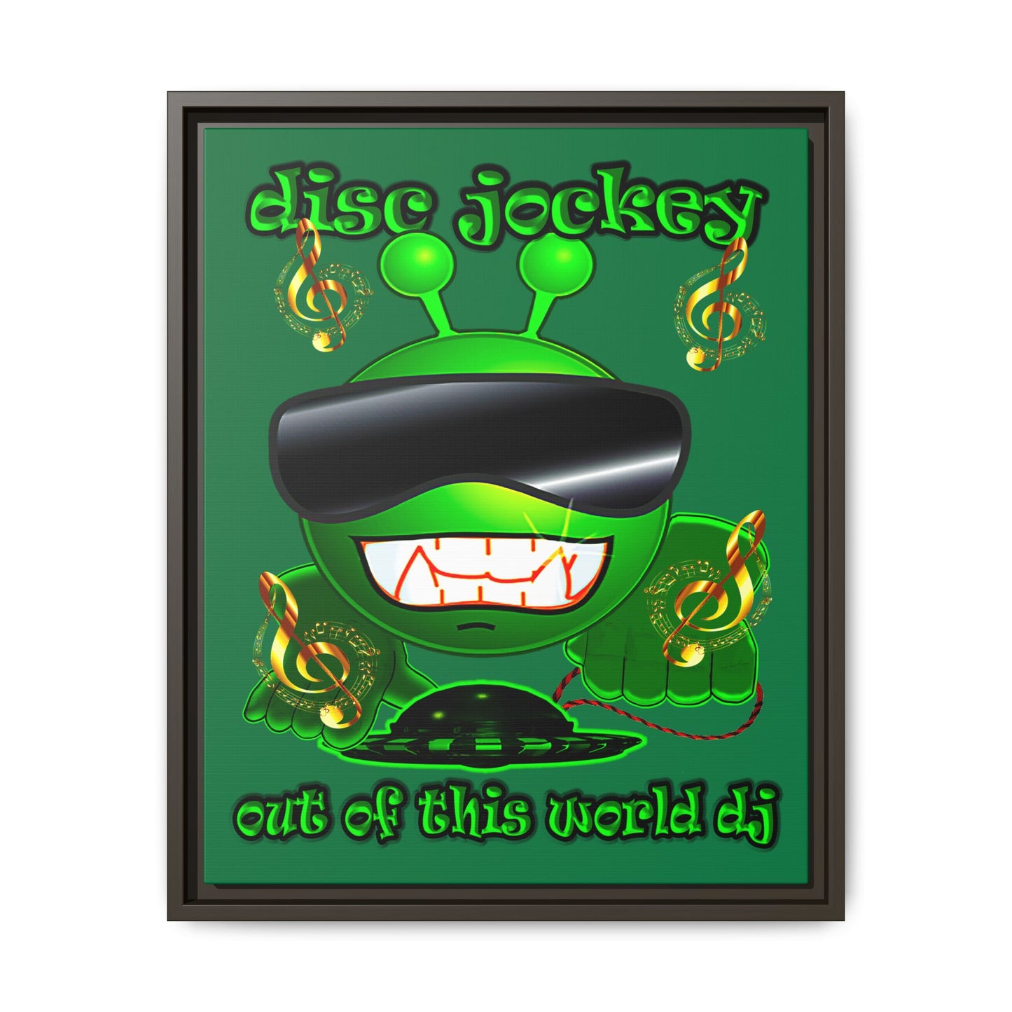 disc jockey - framed canvas art (dark green)
