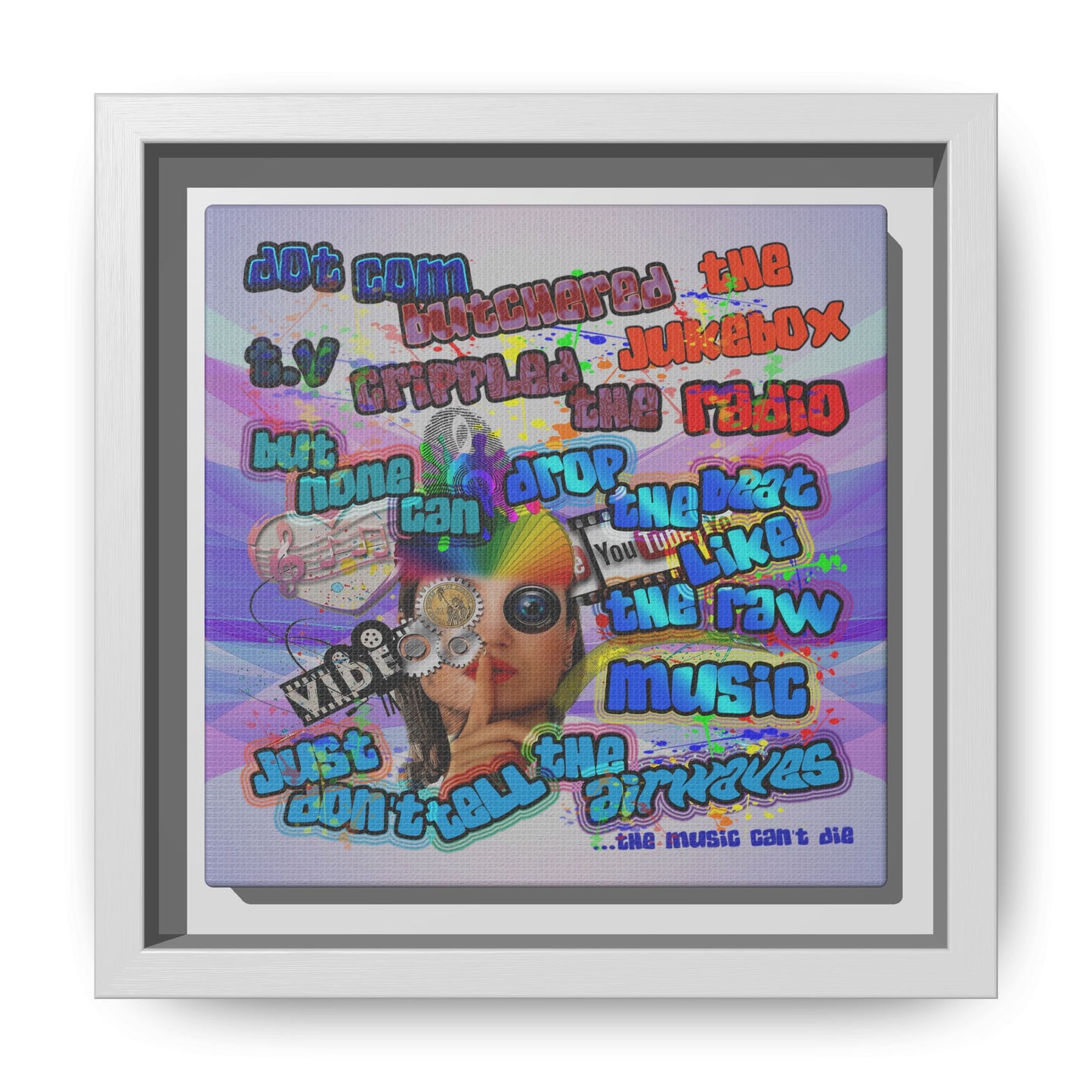 drop the beat - framed canvas art (light blue-pink wave)