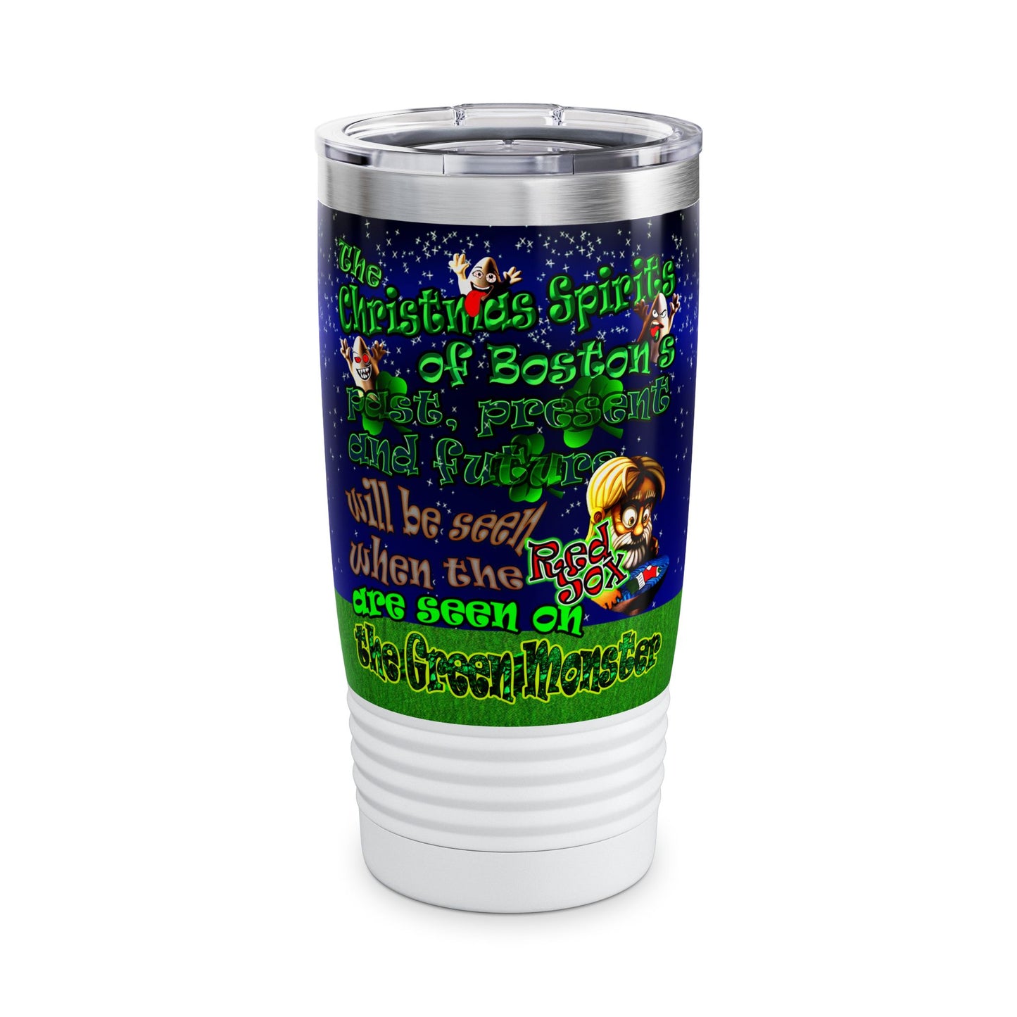 christmas spirits of boston - Ringneck Tumbler, 20oz ('snoops' background)