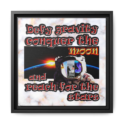 defy conquer reach - framed canvas art (white marble)