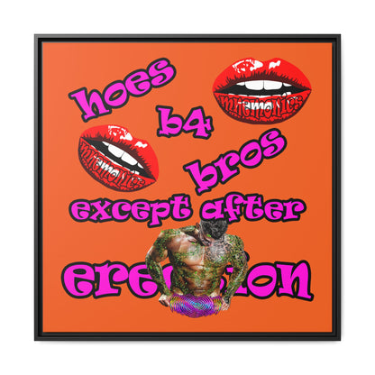 hoes b4 bros - framed canvas art (orange)