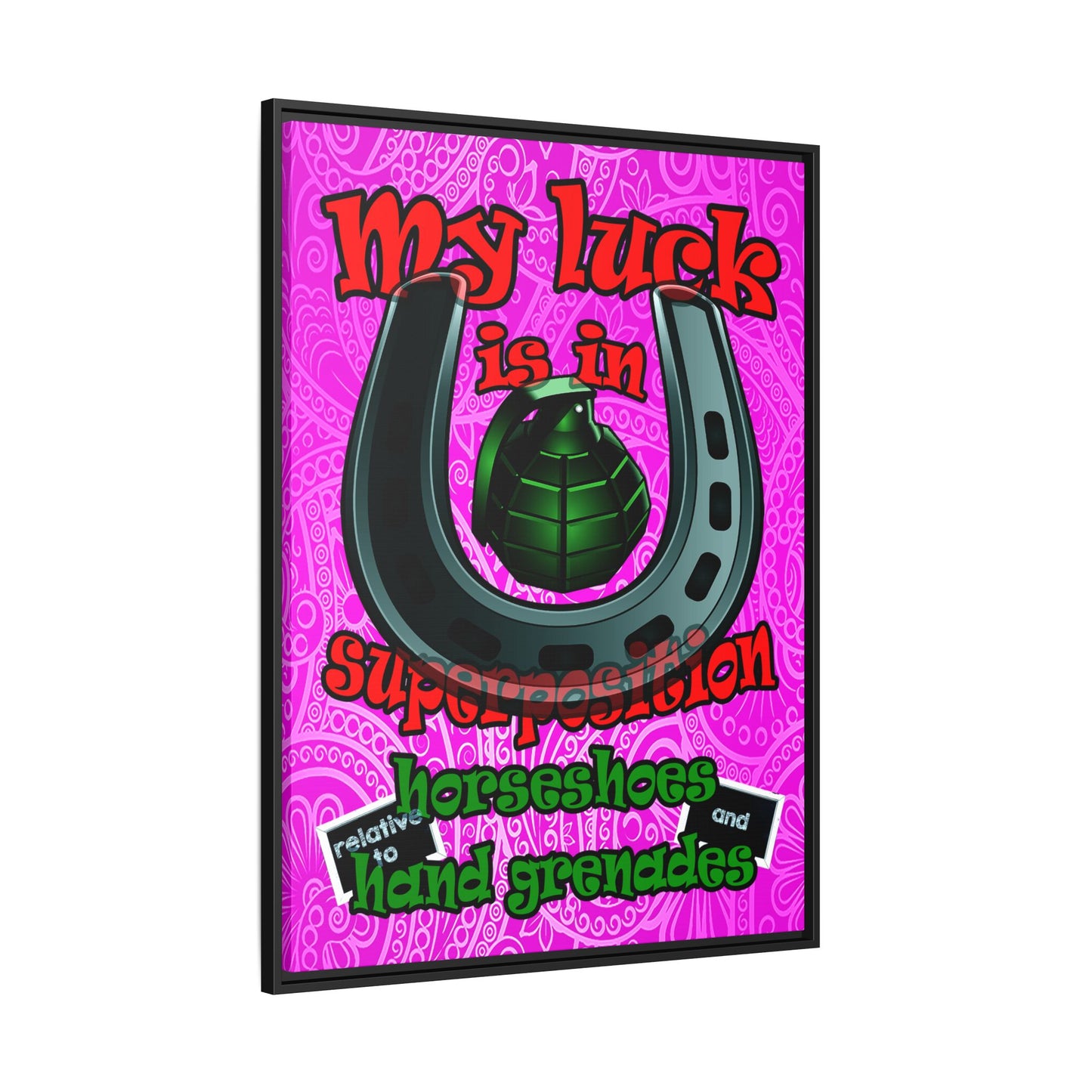 my luck - framed canvas art (pink swirl)