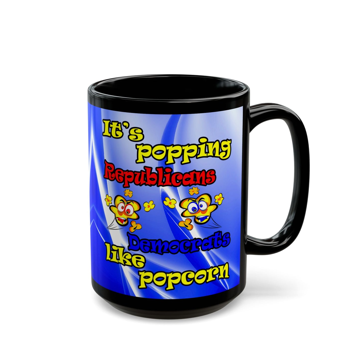 popping like popcorn - Black Mug (blue-white wave)
