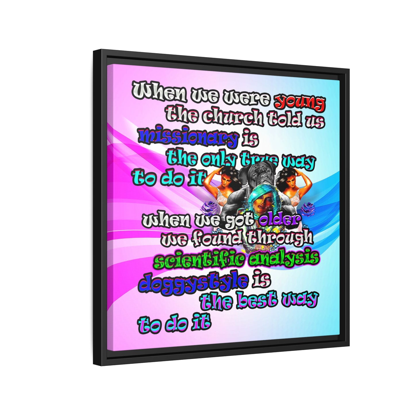 doggystyle - framed canvas art (light blue-pink wave)