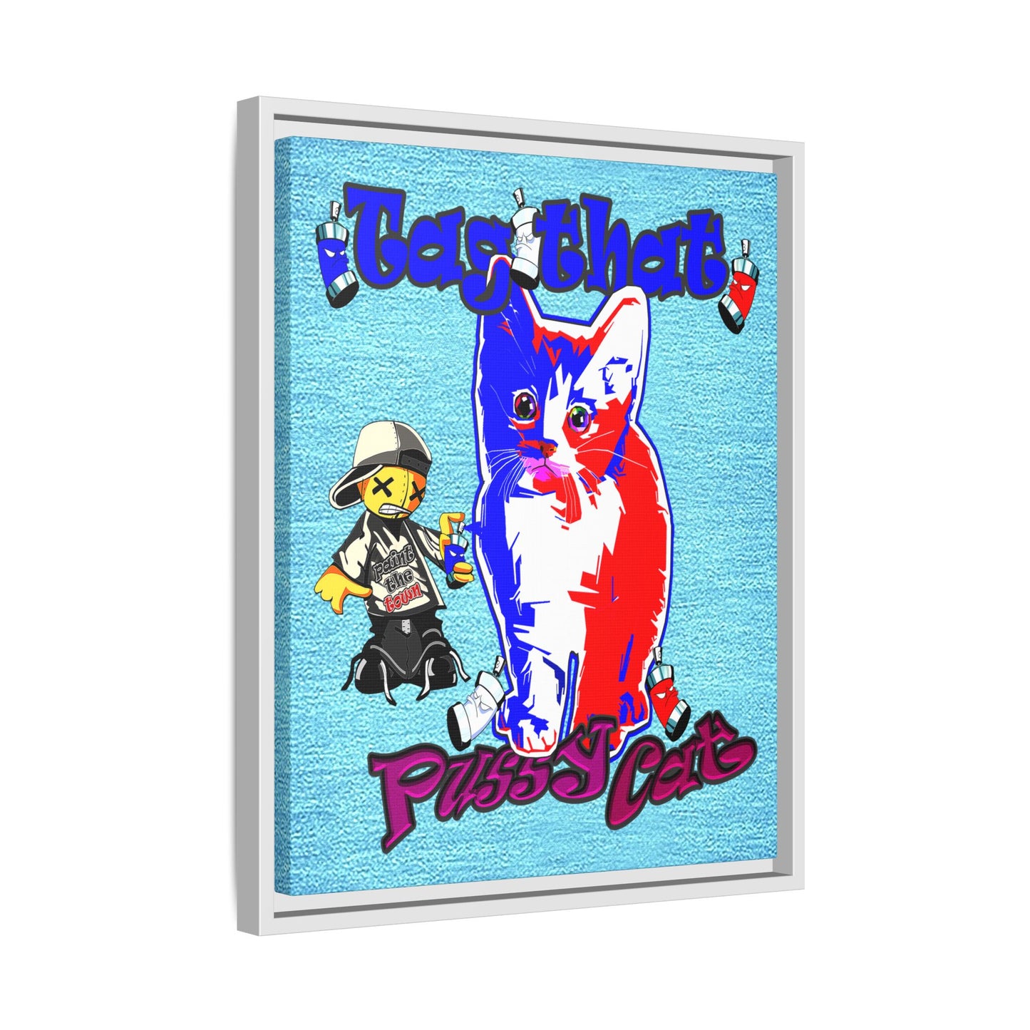 tag that - framed canvas art (faded blue)