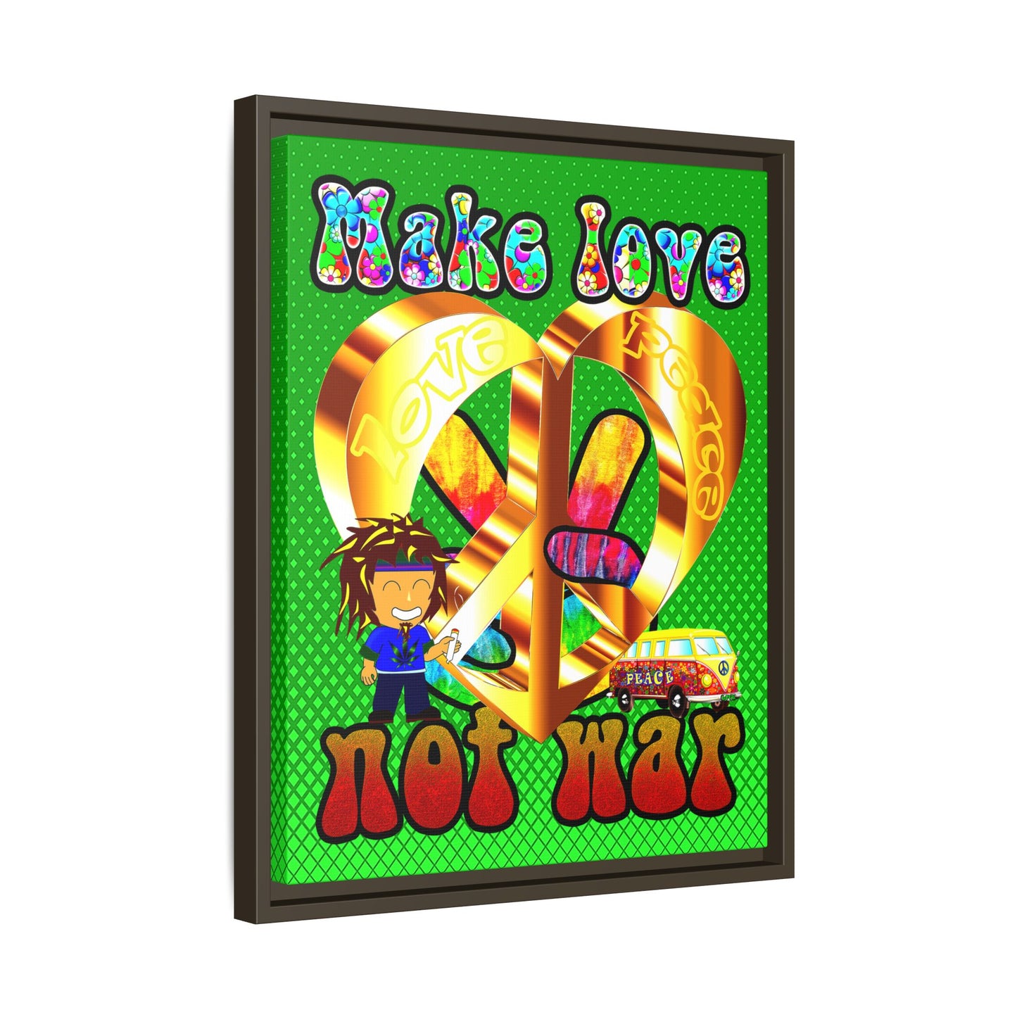 love peace - framed canvas art (logo green)