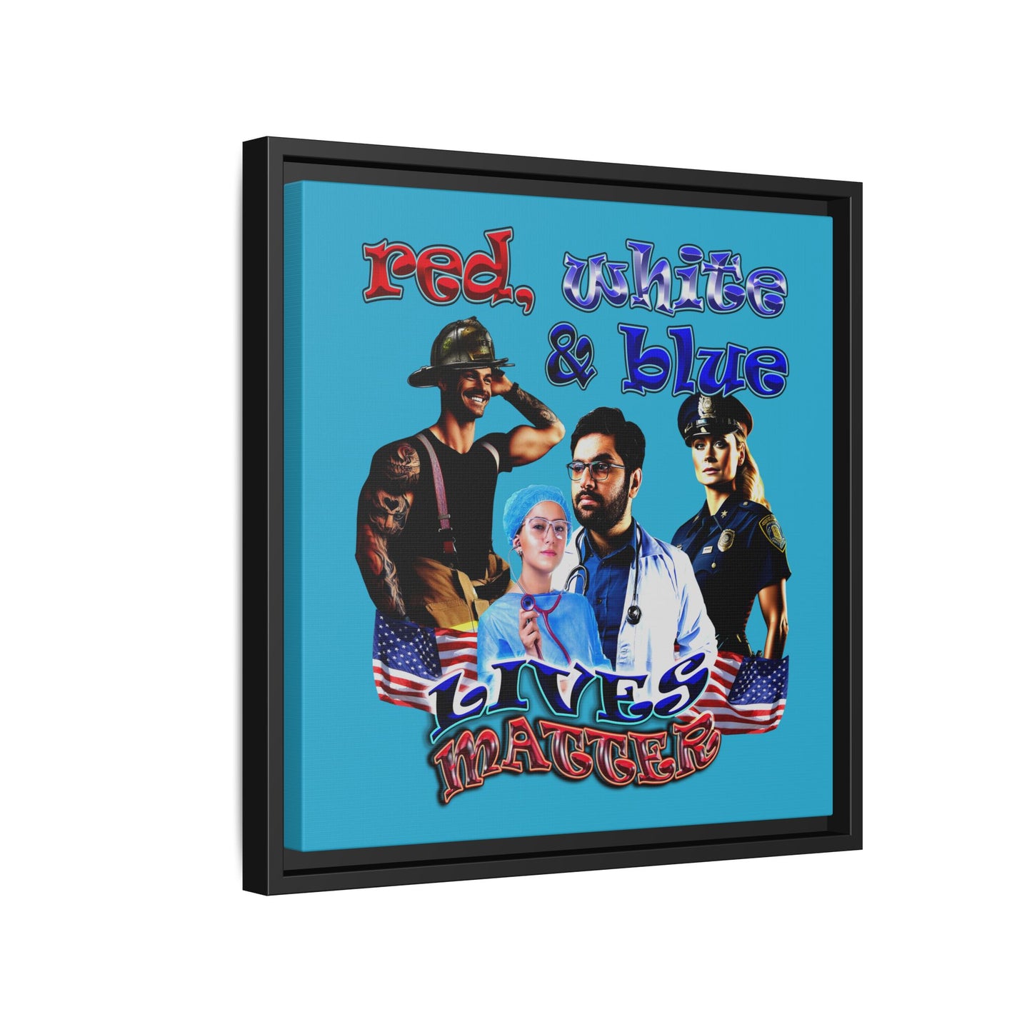 rw&b lives matter - framed canvas art (turquoise)