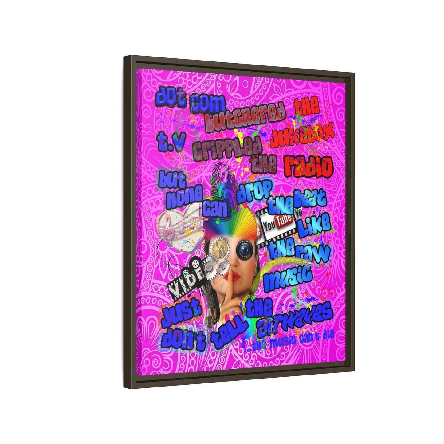 drop the beat - framed canvas art (pink swirl)