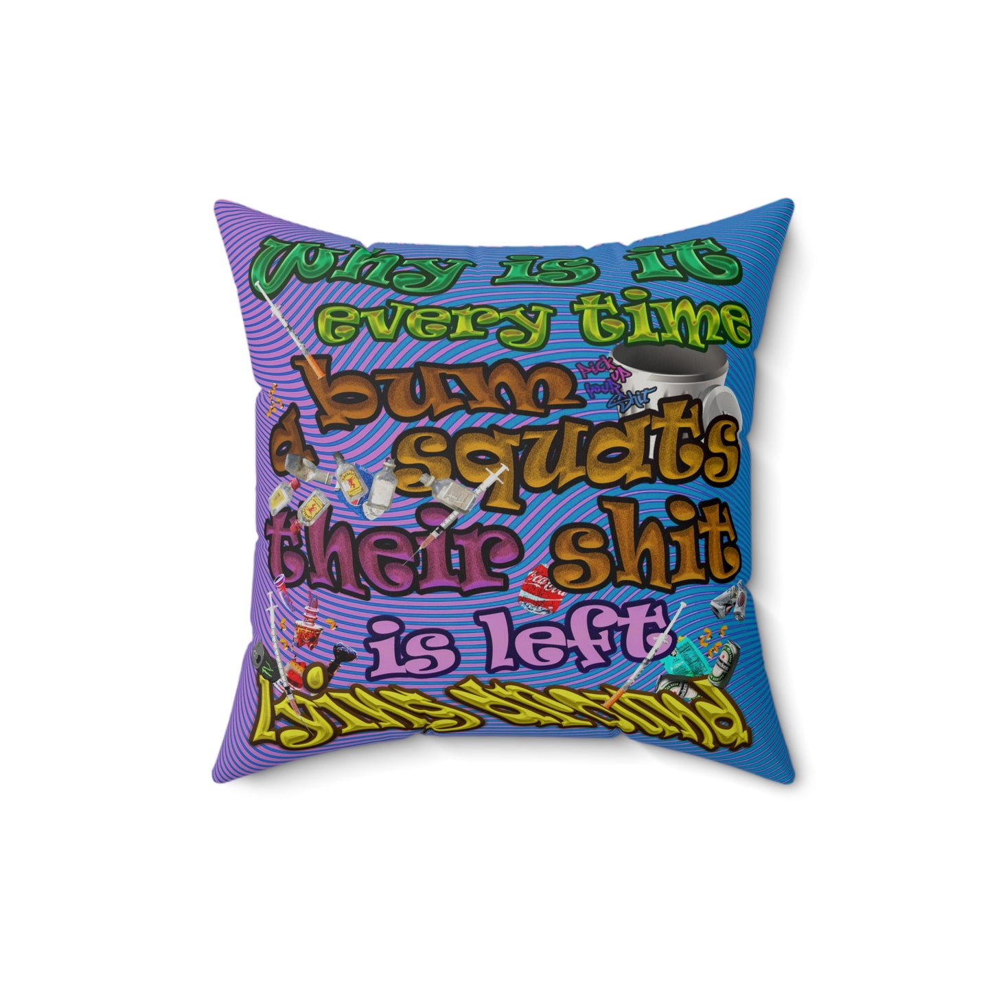 the bum's shit - Faux Suede Square Pillow - (light blue-purple wave)