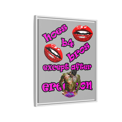 hoes b4 bros - framed canvas art (light grey)