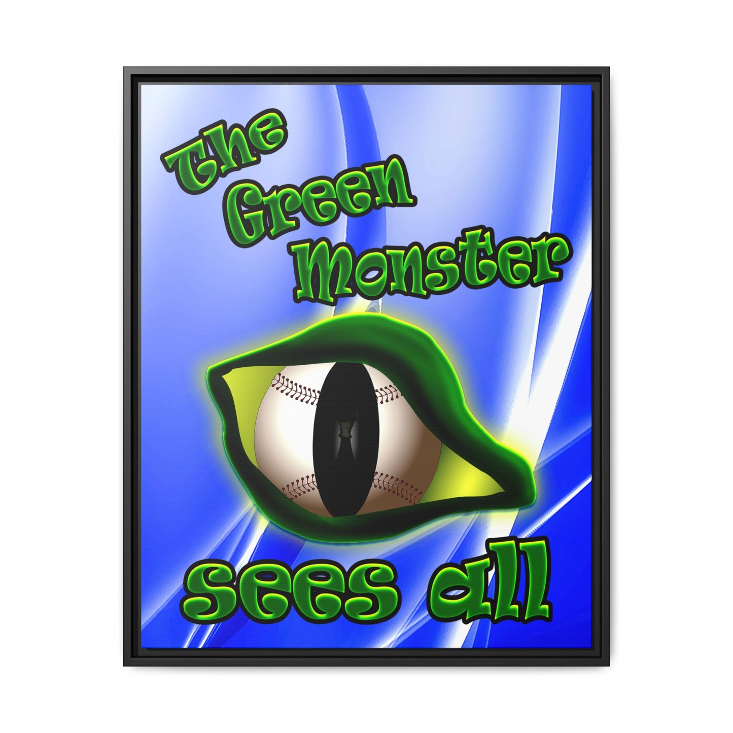 green monster - framed canvas art (blue-white wave)