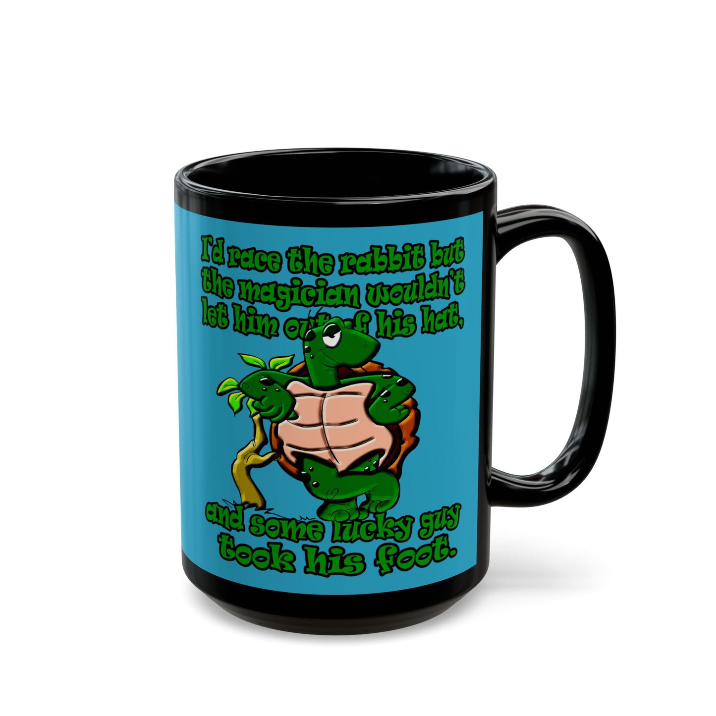 turtle race - Black Mug (turquoise)