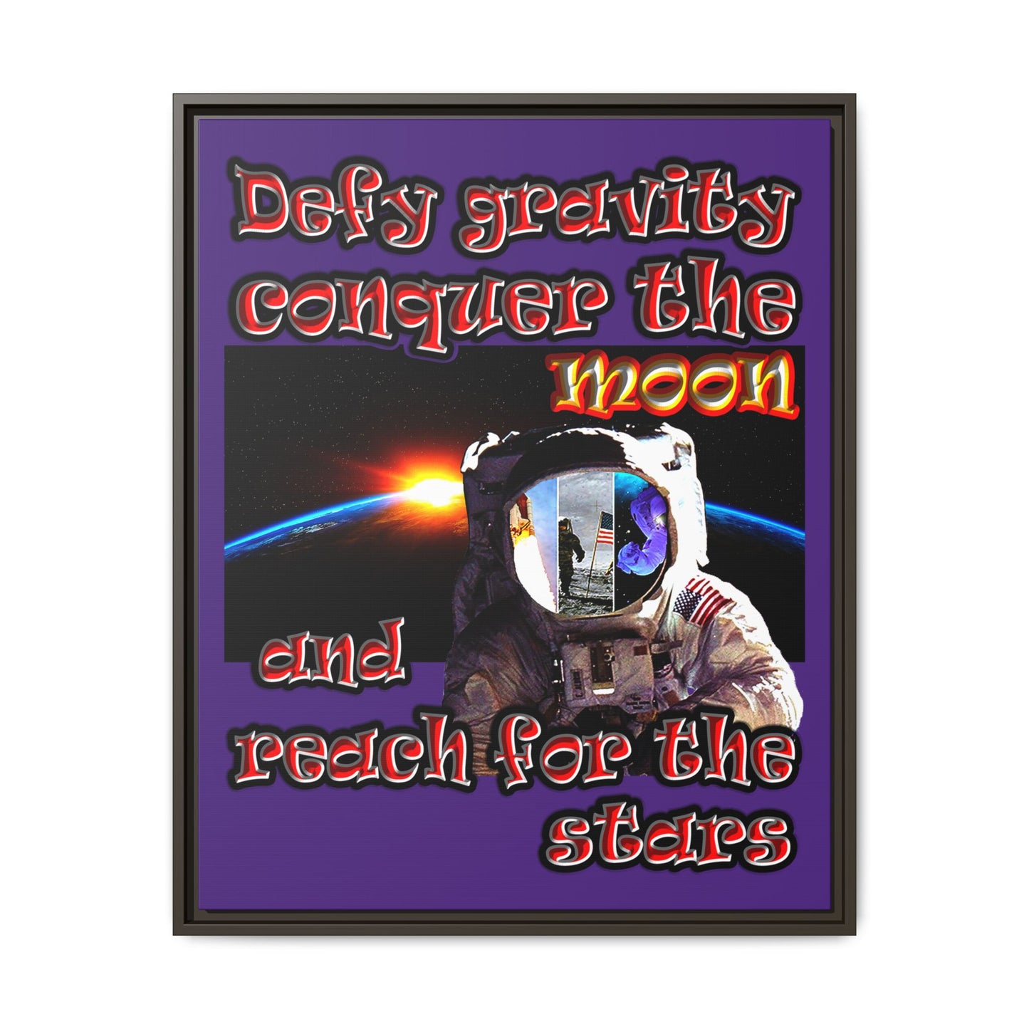 defy conquer reach - framed canvas art (purple)