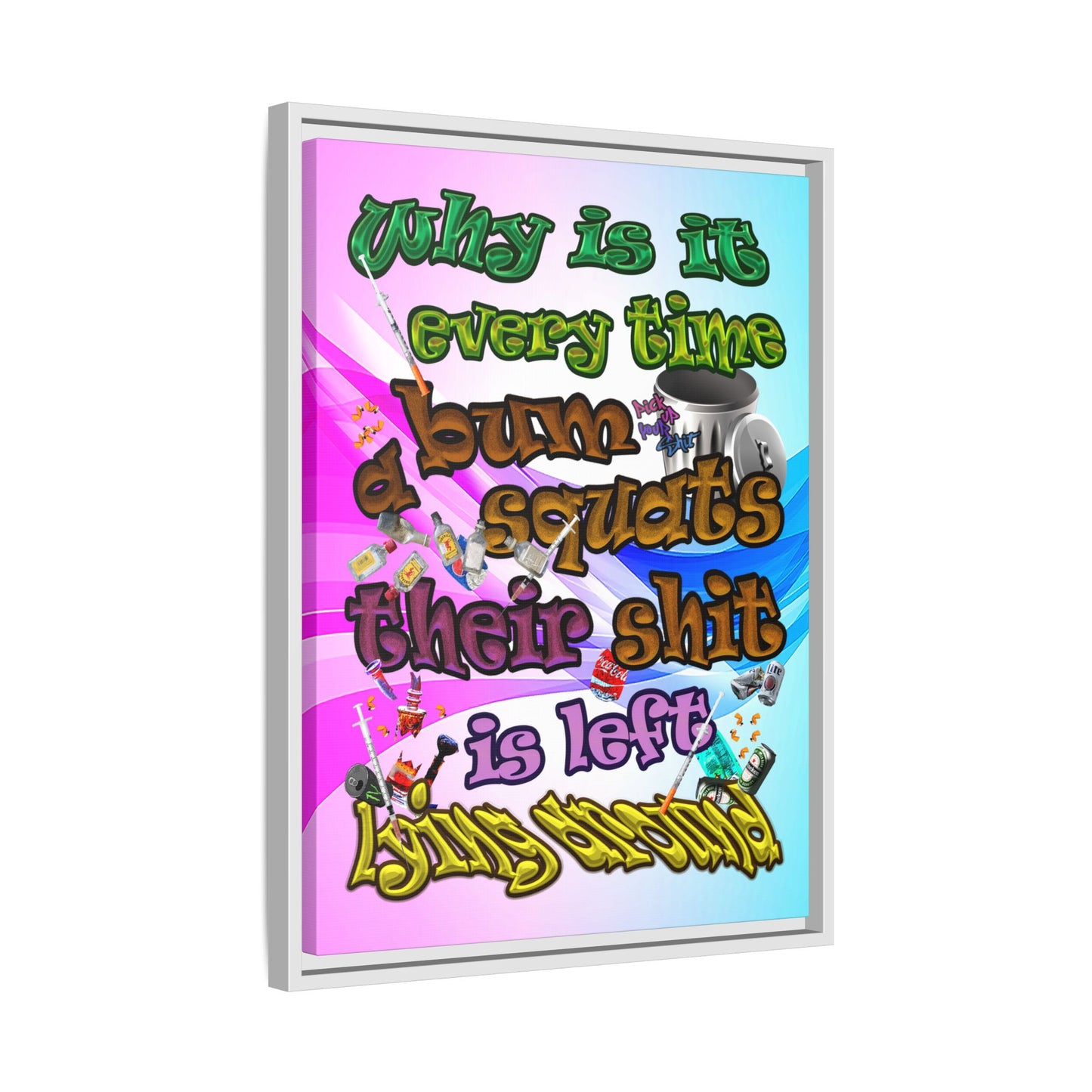 the bum's shit - framed canvas art (light blue-pink wave)
