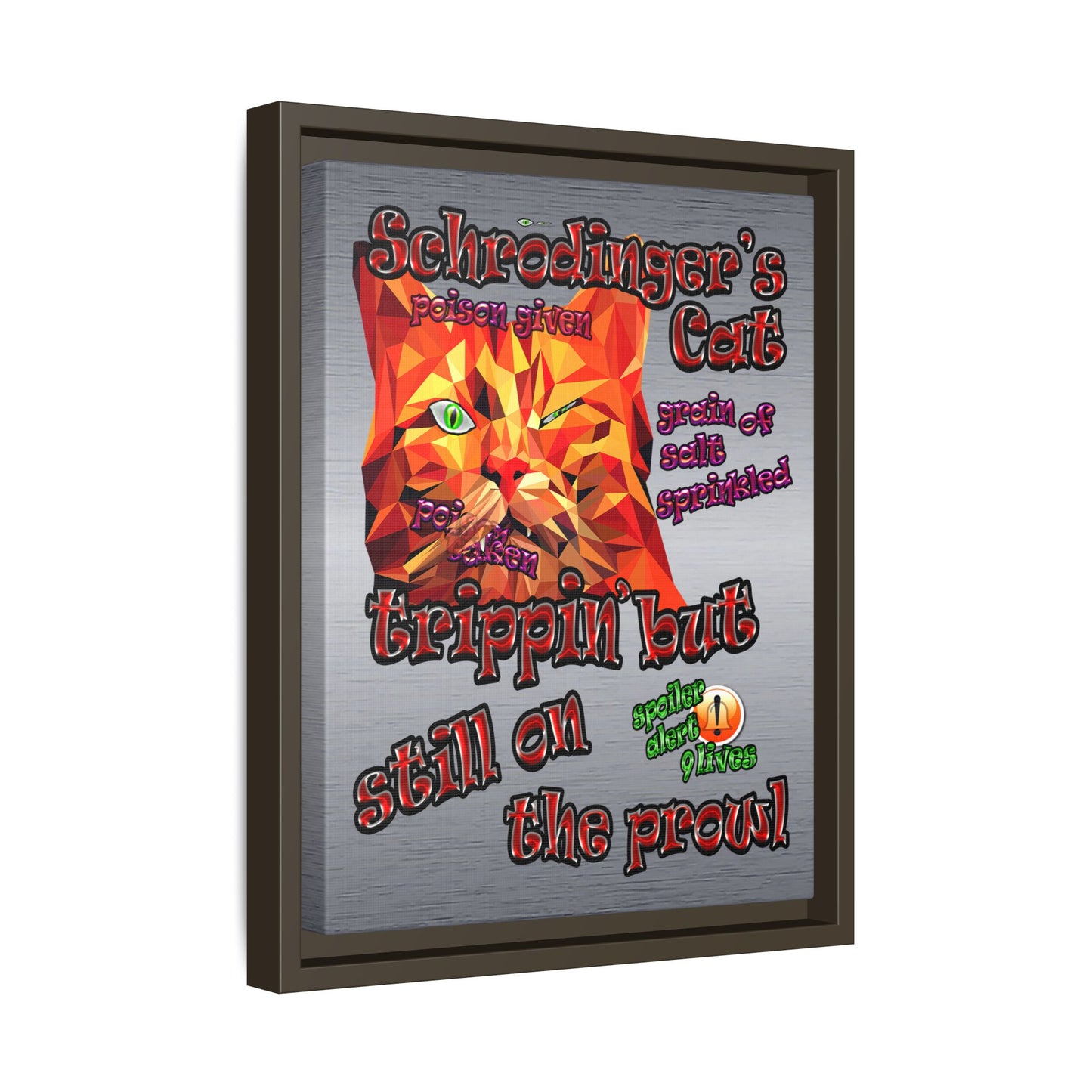 schrodinger's cat - framed canvas art (brushed nickel)