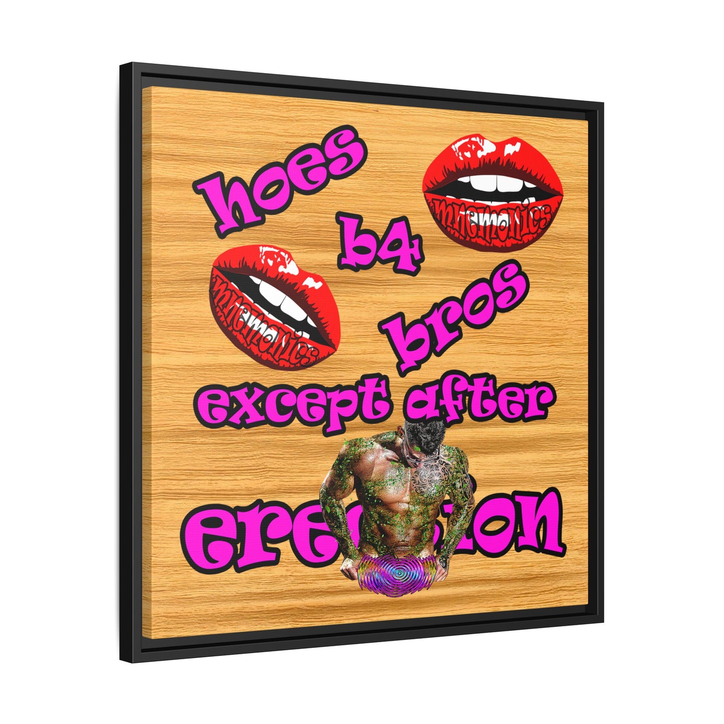hoes b4 bros - framed canvas art (butterscotch wood finish)