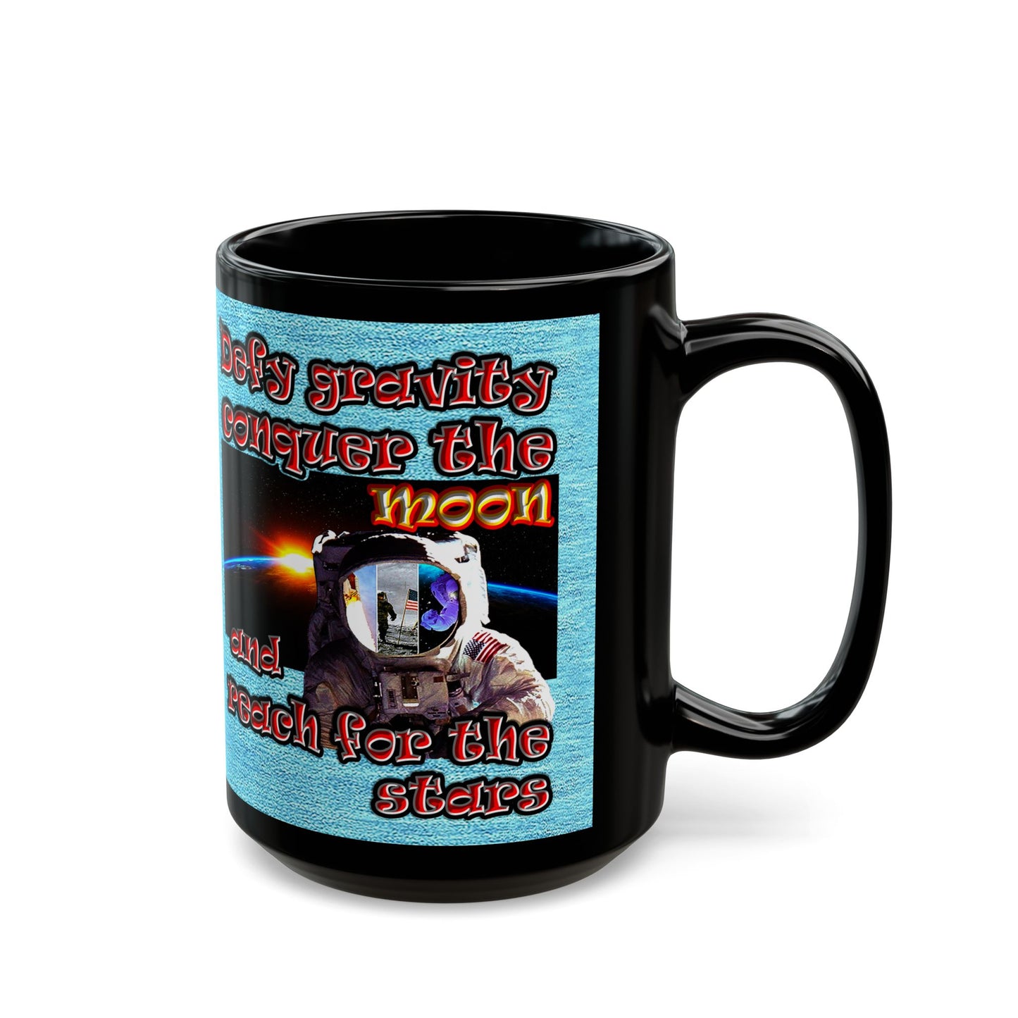 defy conquer reach - Black Mug (faded blue)