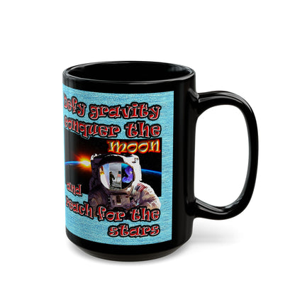 defy conquer reach - Black Mug (faded blue)