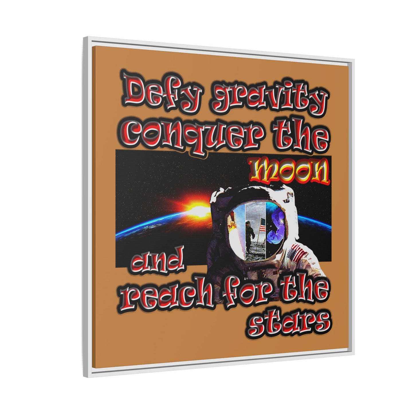 defy conquer reach - framed canvas art (light brown)