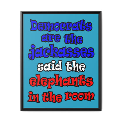 donkeys and elephants - framed canvas art (turquoise)