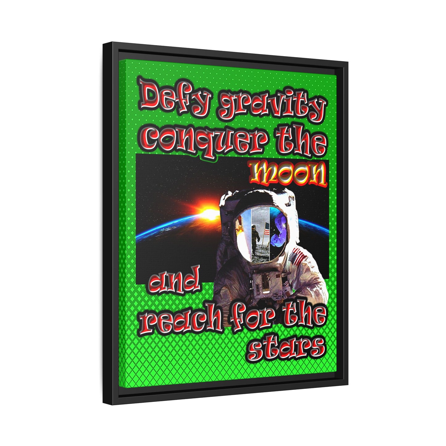 defy conquer reach - framed canvas art (logo green)