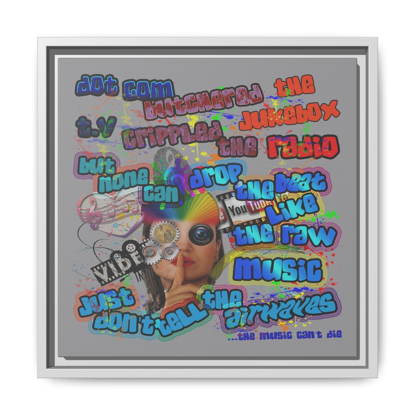 drop the beat - framed canvas art (grey)